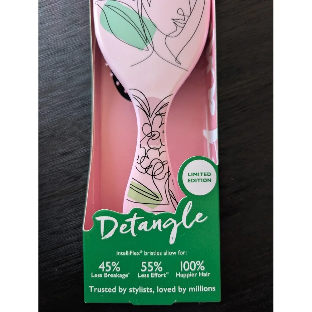 Wet Brush Original Detangler Limited Edition Pink Line Art Face Floral Hairbrush - Picture 3 of 7